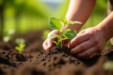 Immagine di giovani piante da frutto o lavoro in un frutteto